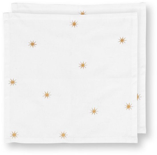Pip Studio Servetten Set 2 – Wit met Gouden Sterren – 40x40cm Katoen