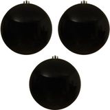 Decoris Kerstbal - 3x - Zwart - Groot - 20 cm - Kunststof - Glans