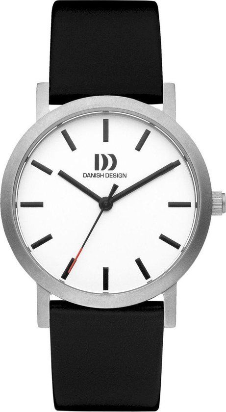 Danish Design Rhône Stripe Silver Medium IV12Q1108 - Dameshorloge - Zwart Leer - Titanium - 30 mm