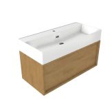 Saniclass Set meuble de salle de bain en bois - 100x45x52cm - Lavabo en céramique Legend blanc - 1 vasque - 1 trou de robinetterie - 1 tiroir - chêne mat naturel (bois) SW1420769/SW1382548