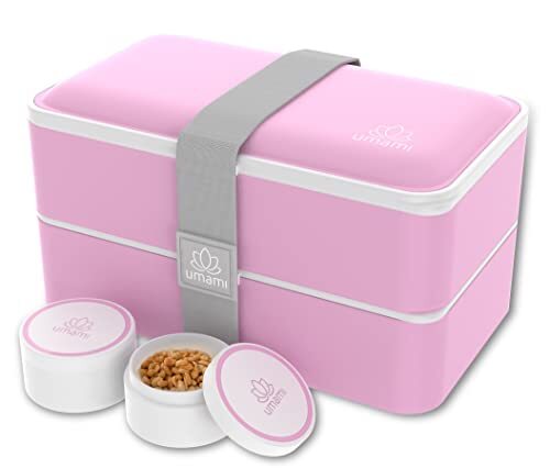 Umami Lunchbox, perfect cadeau voor dames en heren, met inbegrip van: 3-delig bestek en 1 bakje voor saus (dicht te draaien), luchtdichte Japanse bentobox met 2 lagen, magnetron- en vaatwasserbestendig, geen afval, BPA-vrij