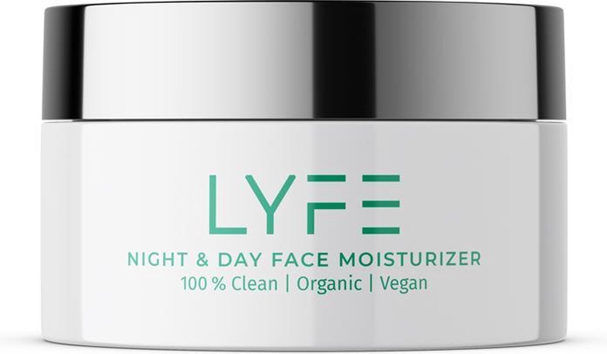 Lyfe natural moisturising face cream. Night/Day. Restore & protect your skin barrier with organic ingredients. Enjoy smooth & acne-free complexion. Our exclusive oil-free formula features Vitamins C/E. For all skin types| 50 ml