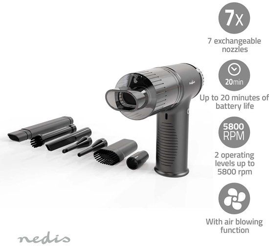 Nedis Airduster - Kruimeldief - 90 W - Oplaadbaar & Draadloos - Zwart
