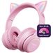 HappyCase Casque pour enfants avec oreilles de chat - limiteur de volume sécurisé - Casque Bluetooth pour enfants - Éclairage LED - Casque supra-auriculaire - Réduction du bruit - Rose
