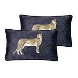 Paoletti Cheetah Forest Polyester Gevulde Kussens (Twin Pack), Navy, 30 x 50 cm