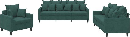 vidaXL 3-delige Loungeset met kussens fluweel donkergroen