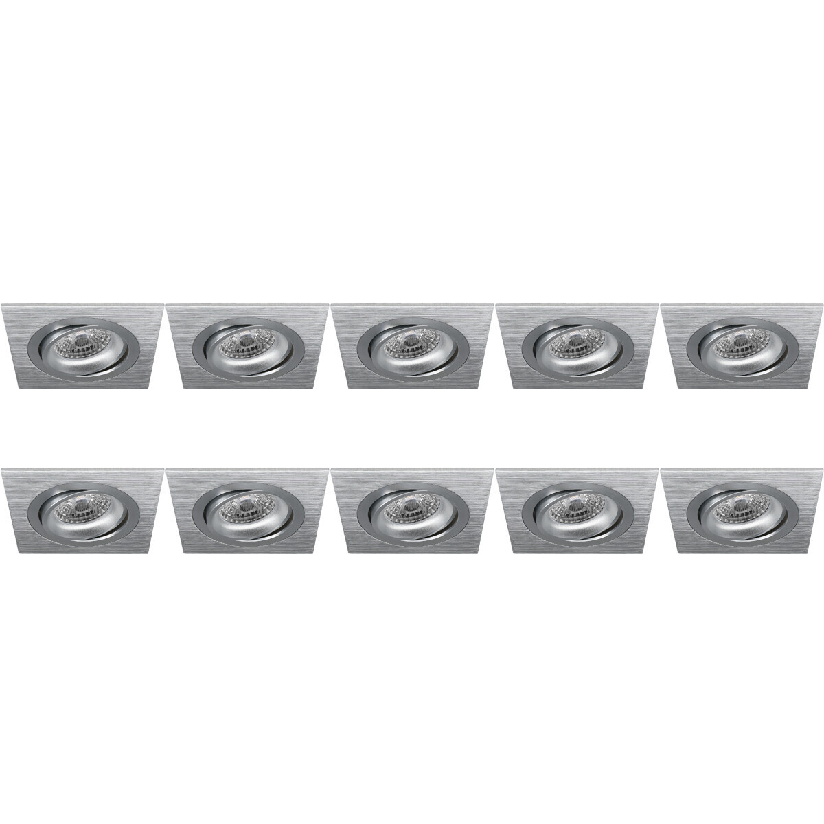 BES LED Spot Armatuur 10 Pack - Pragmi Borny Pro - GU10 Fitting - Inbouw Vierkant - Mat Zilver - Aluminium - Kantelbaar - 92mm