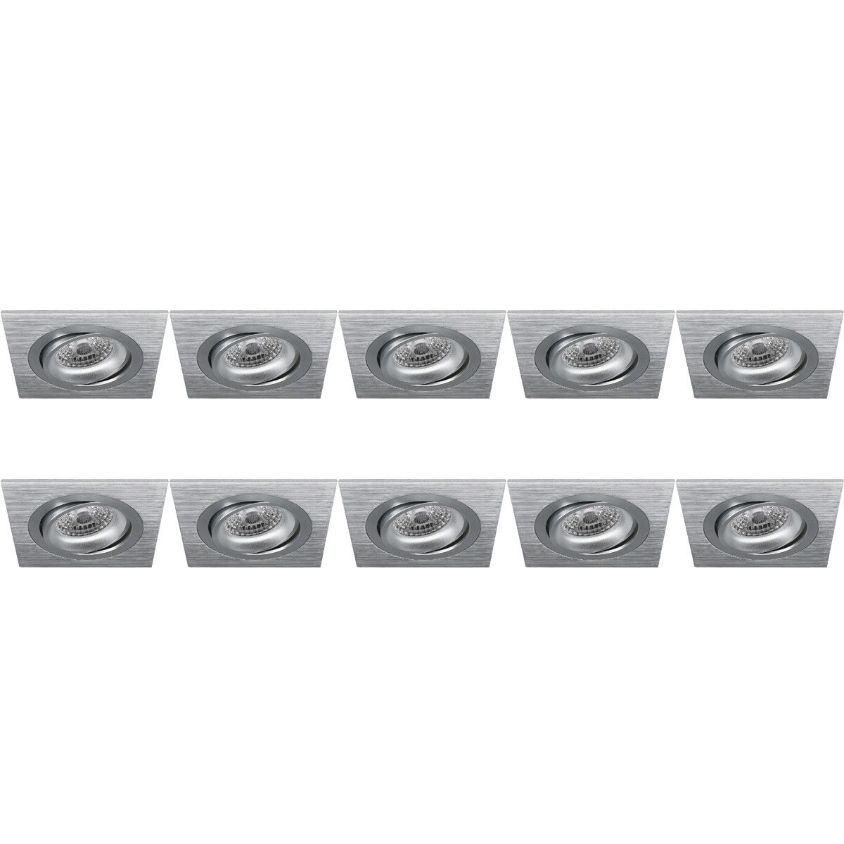 BES LED Spot Armatuur 10 Pack - Pragmi Borny Pro - GU10 - Vierkant - Mat Zilver - Kantelbaar - 92mm
