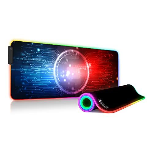 SUBBLIM XL-chip-muismat voor computer, met RGB-ledlicht, 9 kleuren, antislip rubberen basis, voor bekabelde of draadloze muis PC/Mac, waterdicht, 80 x 30 x 0,4 cm, bedrukt