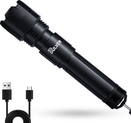 Pulver LED Zaklamp - 1500 Lumen - Oplaadbaar - Waterdicht - Zoomfunctie - Zwart