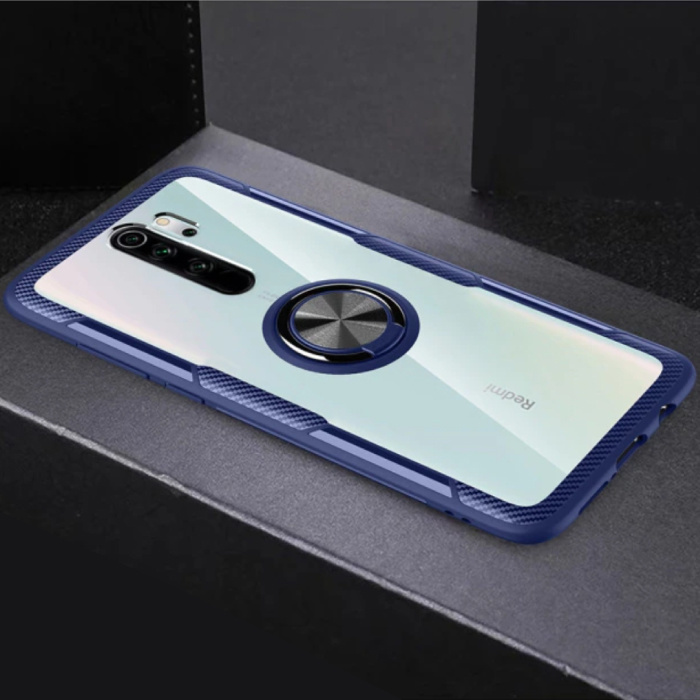 Keysion Keysion Xiaomi Mi 9T Pro Hoesje met Metalen Ring Kickstand - Transparant Shockproof Case Cover PC Blauw