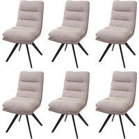 HWC-G66 Set van 6 eetkamerstoelen, keukenstoel, draaibare auto-positie stof MVG ~ crème
