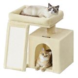 Feandrea Kattenboom, activiteitencentrum met sisal krabpaal | Voor kittens, met helling en pluche hondenhok, 50 x 30 x 48 cm, zandbeige, collectie CLAWFY PCT010LF01