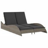 vidaXL Ligbed met kussens 114x205x73 cm poly rattan grijs