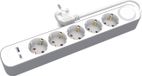 Plastrol Verlengsnoer met 5 Schuko-stopcontacten, 3 meter lang, met USB-A en USB-C poorten en schakelaar