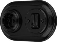 ADAKAT SET PR1 Zwart Inbouw Stopcontact Porselein Retro Dubbele Schakelaar 2-voudig