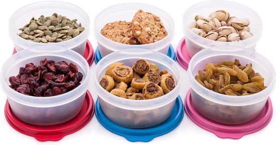 SIGNORA WARE Herbruikbare plastic voedselopslagcontainers - set van 6 - Blauw/Rood/Roze