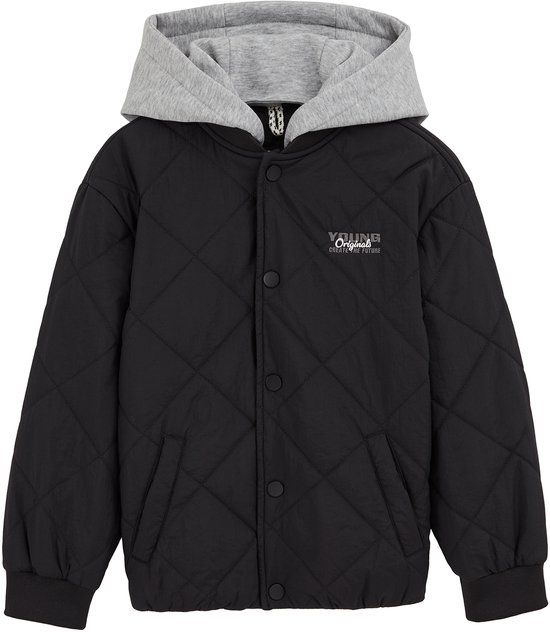 WE Fashion Jongens gewatteerde bomberjack met afneembare capuchon 122/128 - Zwart