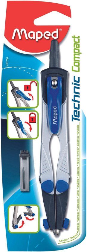 Maped Technic Compact passer met vulling - Zwart, Zilver, Blauw
