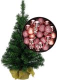 Merkloos / Sans marque Everlands Mini kerstboom kunst - 75 cm hoog - 40 roze kerstballen - 81 takken