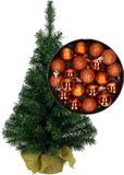 Merkloos / Sans marque Billiet - Vanlaere Mini kerstboom/kunst kerstboom H35 cm inclusief kerstballen oranje
