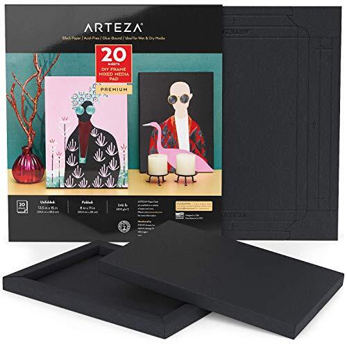 ARTEZA Gemengd mediapapapier, opvouwbaar canvasblok, 20,4 x 28 cm, 20 vellen zwart tekenpapier, kunstbenodigdheden voor natte en droge media