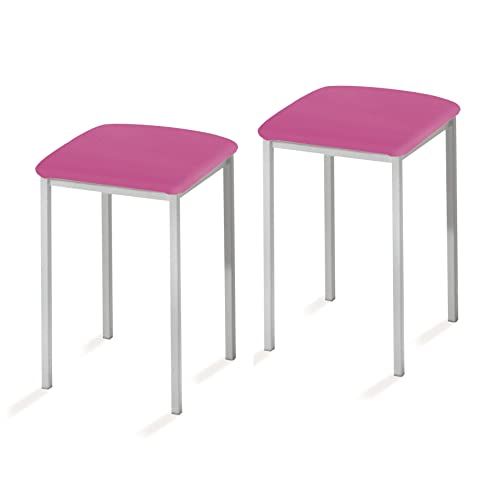 ASTIMESA TACUBL Keukenkrukken - Vierkant - Kunstleer - Roze - Aluminium Frame - 45 cm Zithoogte - Set van 2