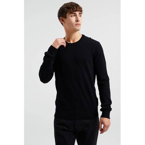 WE Fashion trui van katoenmix black uni