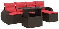 vidaXL 6-delige Loungeset met kussens, polyrattan, acacia, bruin
