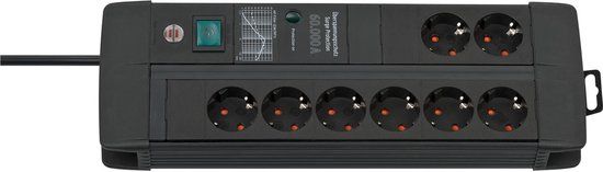 Brennenstuhl Premium-Line Stekkerdoos 8-voudig met overspanningsbeveiliging (3 m kabel, met schakelaar, Made in Germany) zwart