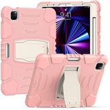 Hoesje iPad Pro 12,9 inch 2021/2020/2018 (5/4/3 generatie) met potloodhouder, robuuste schokbestendige beschermhoes met verborgen beugel, roze