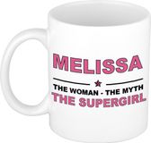 Bellatio Decorations naam cadeau mok - Melissa - Woman Myth Supergirl - koffiemok - 300 ml - collega - moederdag