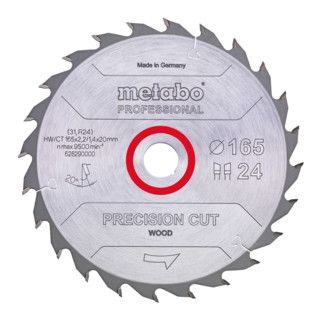 Metabo Zaagblad "Precision Cut Wood - Professional" 165x2,2/1,4x20 Z24 WZ 20° (1 stuk)