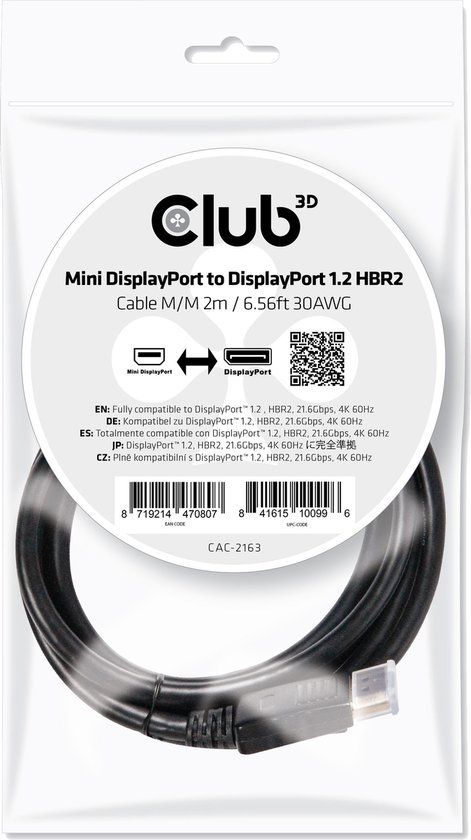 Club 3D Mini DisplayPort to DisplayPort 1.2 Cable - 2m - Black