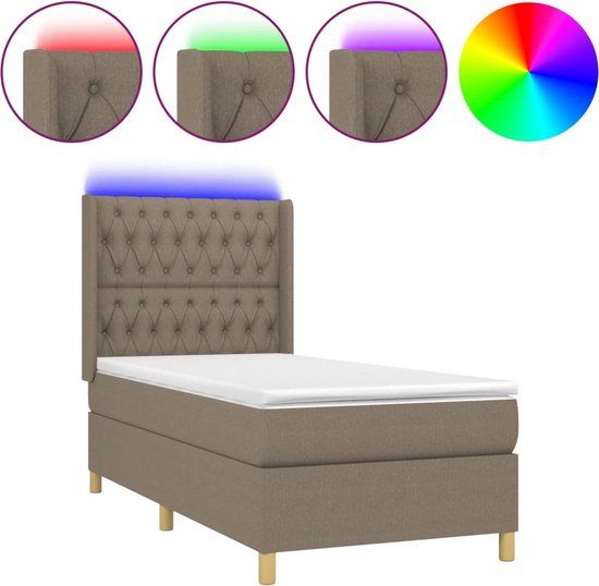vidaXL Boxspring met matras en LED, stof, taupe, 80x200 cm