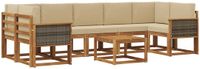 vidaXL Hoek loungeset 7 zitplaatsen Massief Acaciahout en Polyester Natuurlijk en Beige