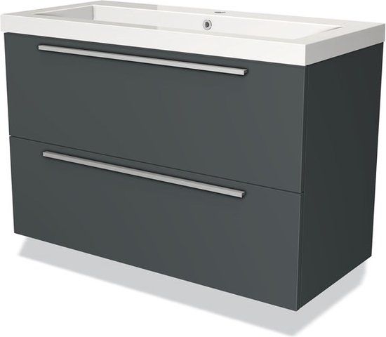 Maxaro Badkamermeubel 100cm Modulo Donkergrijs 2 Lades Vlak Wastafel Mineraalmarmer