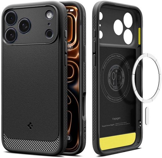 Spigen Rugged Armor MagFit - Hoesje Geschikt voor Apple iPhone 17 Pro Max - Back Cover Compatibel met MagSafe - Air Cushion - Matte Zwart