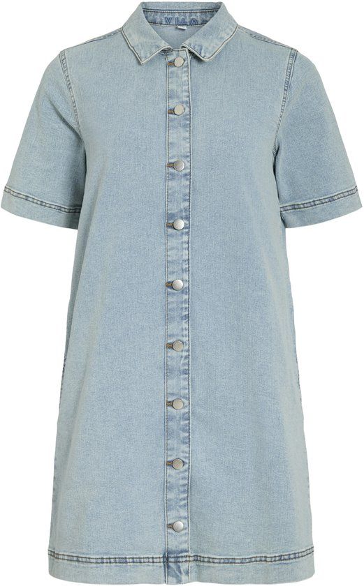 VILA VINUS 2/4 SLEEVE DENIM DRESS - NOOS - Dames - Mini jurken - M - Katoen - Polyester - Elastaan - Kort - Herfst/Winter - Jurk - Volwassenen - Light Blue Denim - Standaardmaten - Knopen
