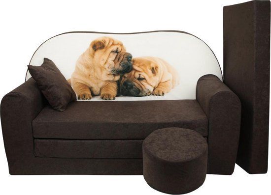 Viking Choice Kinder Slaapbank Set - Bruin met Puppies Print - 170x100cm - Design