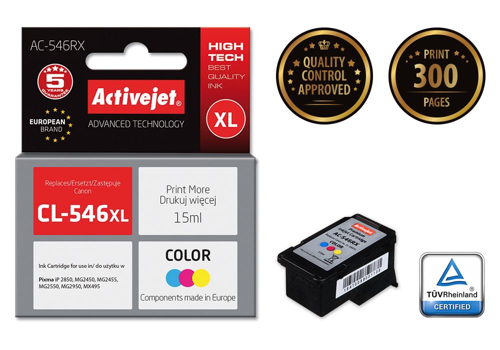 ActiveJet AC-546RX inktcartridge | Canon CL-546XL vervanging | Kleur | 15 ml | 300 pagina's