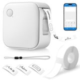 AiQInu Labelprinter, draagbare mini-labelprinter, USB-oplaadbaar, labelprinter met 1 rol label, labelmaker voor thuis, kantoor, datum, naam, compatibel, iOS en Android, school, wit