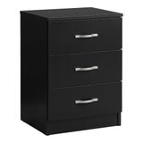 Vida Designs Zwarte commode met 3 metalen handgrepen en looprails, unieke anti-buiglade, slaapkamermeubels, grenen, 3 laden