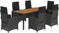 vidaXL 7-delige Tuinset met kussens, poly rattan, zwart