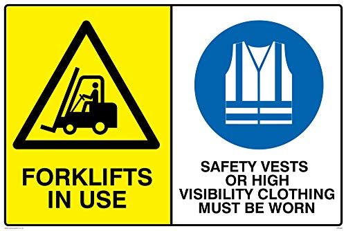 Viking Signs Vikingborden CP5283-A2L-V Safety Sign - "Forklift in Use, High-Visibility Clothing Required" - Vinyl, 600x400mm