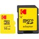 Kodak Carte Mémoire microSDHC Extra Performance, 16Go, Classe 10, Avec Adaptateur EKMSDM16GHC10CJ