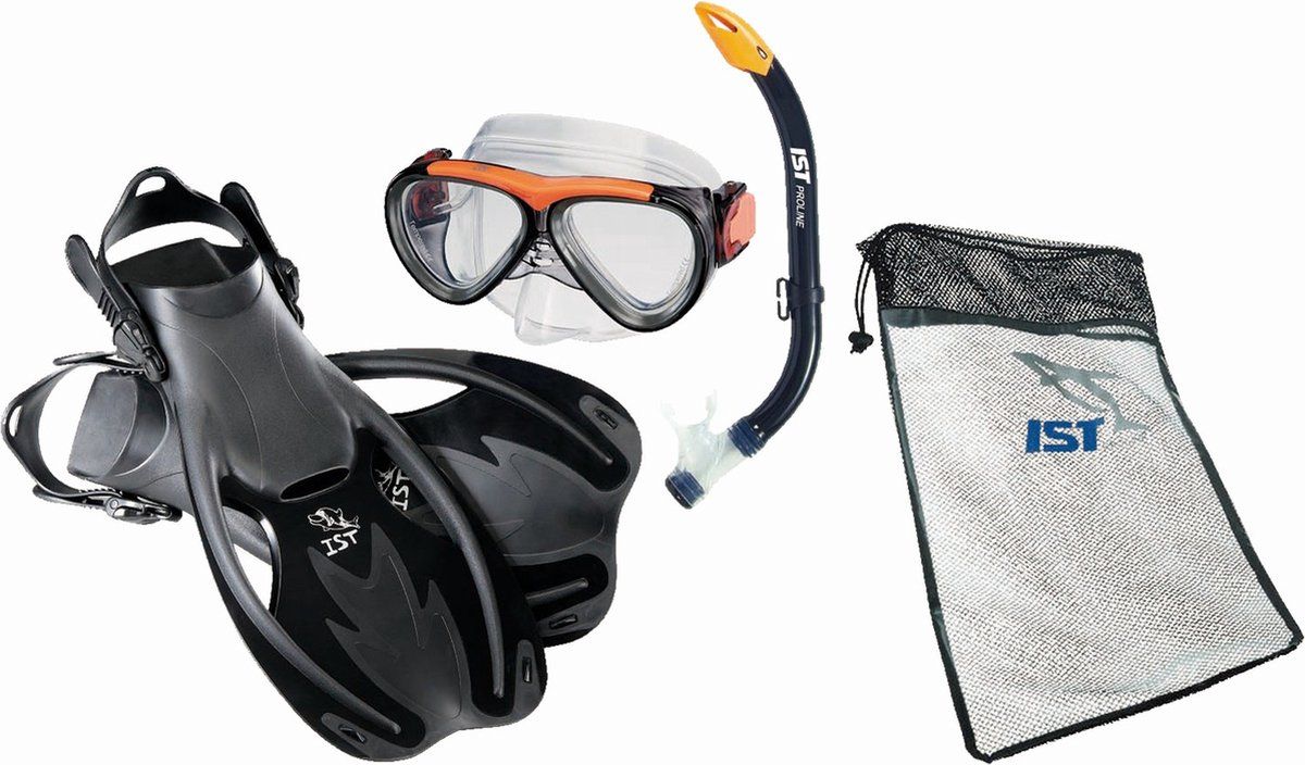 IST Sports Snorkelset voor Kinderen - 5 tot 12 jaar - maat 34 tot 38 - Zwart