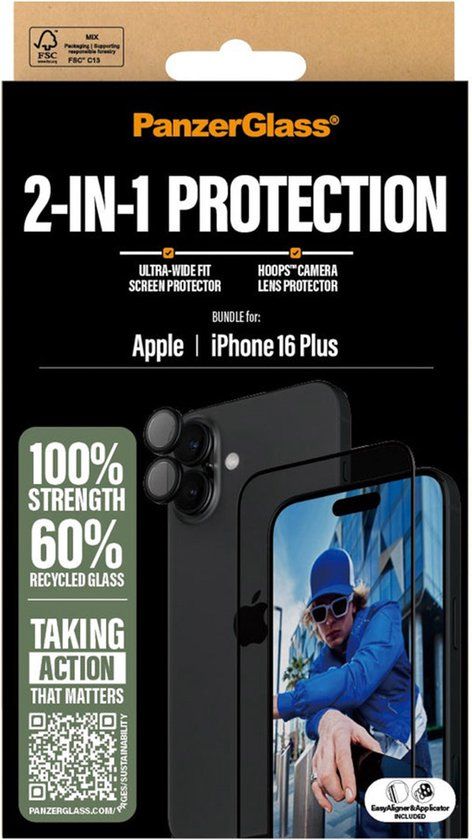 PanzerGlass Screenprotector + Camera Protector Bundle for iPhone 16 Plus