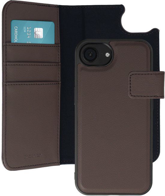 imoshion Hoesje - Geschikt voor Apple iPhone 17e / 16e - Uitneembare 2-in-1 Luxe Bookcase - Bruin