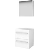Ice-Line Basic-Line Comfort 46 Meuble de salle de bain - 60 x 46 cm - Avec poignées - 2 tiroirs - Vasque - Armoire de toilette - Blanc glacé